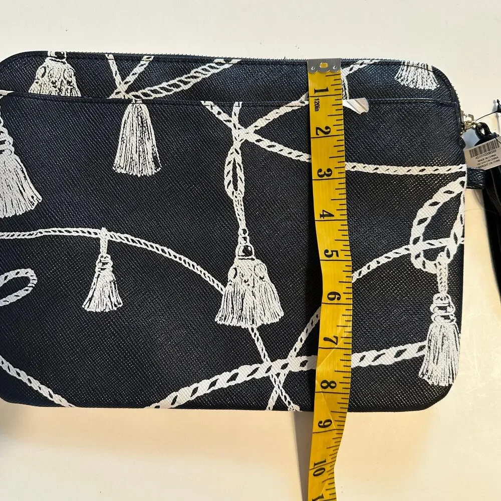 Chicos NEW Printed Tassel Tech Case Zip Pouch Navy Equestrian Print NWT